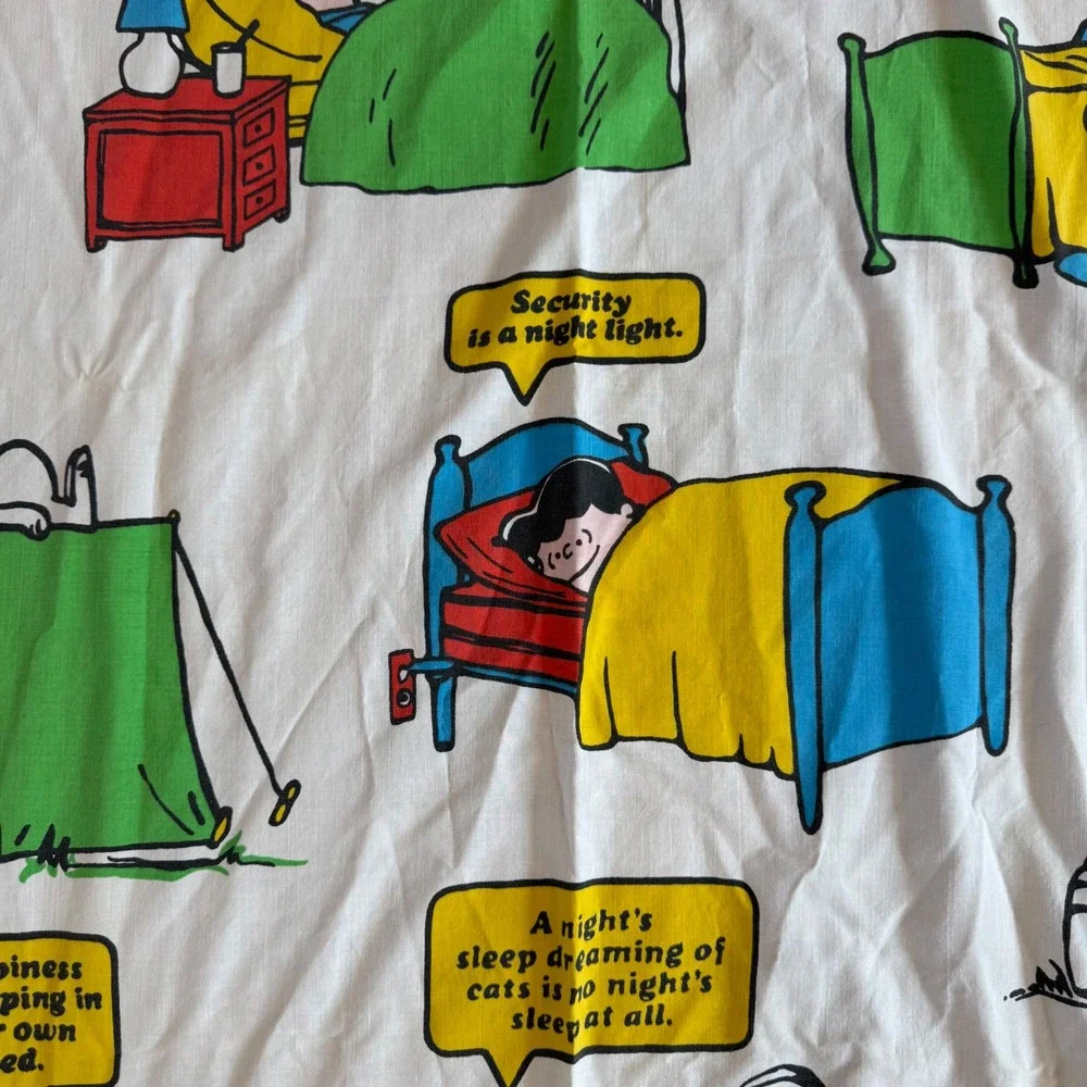 Vintage 1971 Peanuts Snoopy Charlie Brown Twin Flat Sheet JCPenney Muslin White